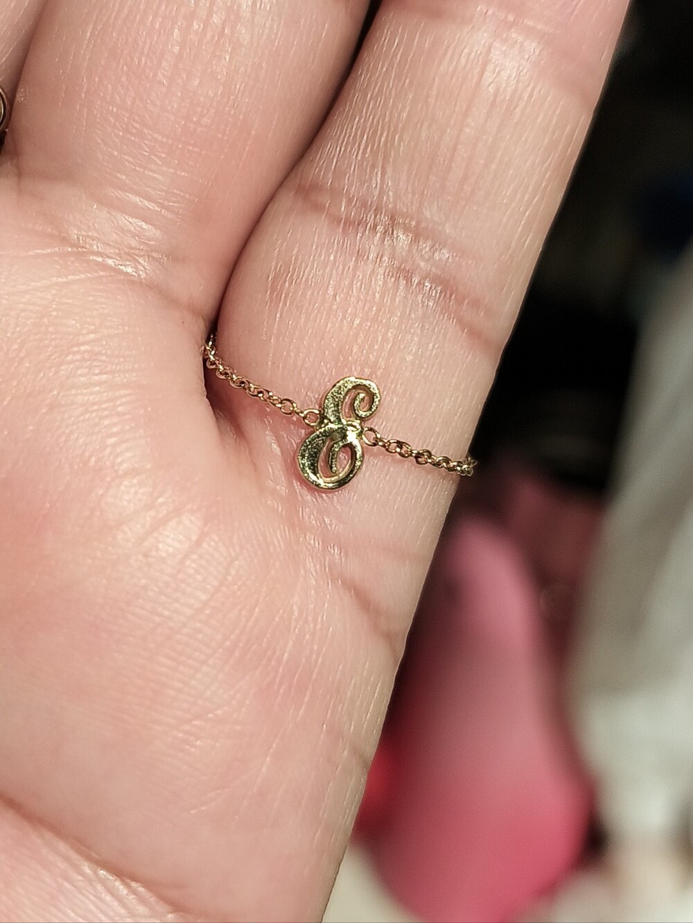 14ky Solid Gold Initial 'E' Delicate Chain Ring
